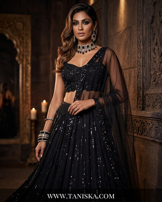 Midnight Sequin Embroidered Georgette Lehenga