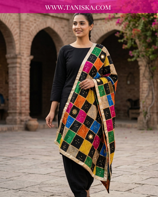 Midnight Onyx Jewel-Tone Bagh Phulkari