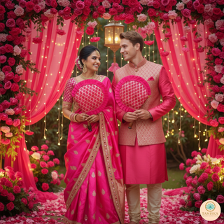 Hot Pink Cross Stripes Punjabi Pakhi (Hand Fans) - Pack of 2