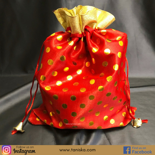 Decorative Drawstring Gift Bag (Gold/Red) - Buy 3 Get 1 Free