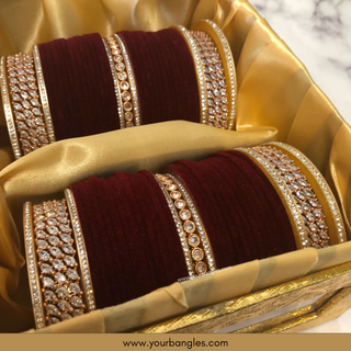 Trending Velvet Maroon Bridal Choora / Bangles Set