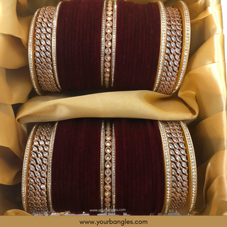 Trending Velvet Maroon Bridal Choora / Bangles Set