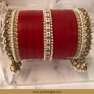 Red Pearly Jhumki Bridal Choora / Bangles Set