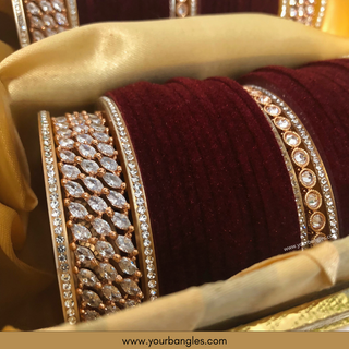 Trending Velvet Maroon Bridal Choora / Bangles Set