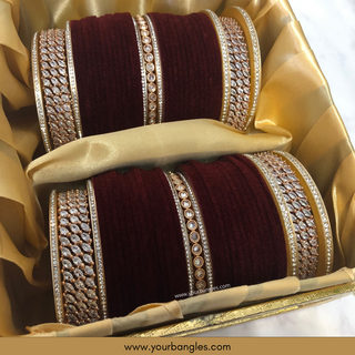 Trending Velvet Maroon Bridal Choora / Bangles Set