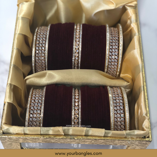 Trending Velvet Maroon Bridal Choora / Bangles Set