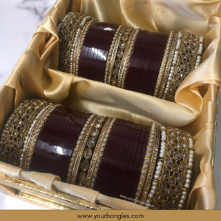 Maroon Royal Pearly Bridal Choora / Bangles Set