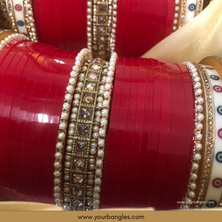 Red Pearly Bridal Choora / Bangles Set