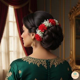 Red Flower Gajra - Hair Accessory - (Single Piece)