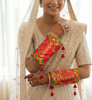 'Queen' Bridal Choora Covers – Luxury Phulkari Embroidered Bangle Sleeves for Brides