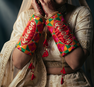 'Queen' Bridal Choora Covers – Luxury Phulkari Embroidered Bangle Sleeves for Brides