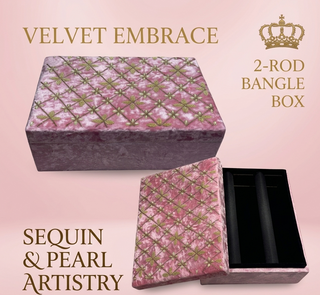 Luxurious Pink Velvet Bangle Box – 2-Rod Sequential Jewellery Organiser with Hand Embroidery