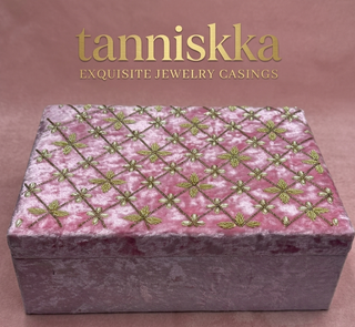 Luxurious Pink Velvet Bangle Box – 2-Rod Sequential Jewellery Organiser with Hand Embroidery