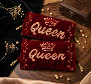 Velvet 'Queen' Bridal Choora Covers – Luxury Maroon Embroidered Bangle Sleeves for Brides