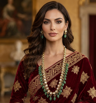 Royal Kundan & Emerald Green Long Haar