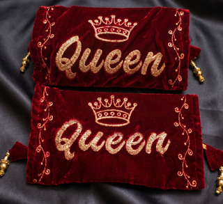 Velvet 'Queen' Bridal Choora Covers – Luxury Maroon Embroidered Bangle Sleeves for Brides