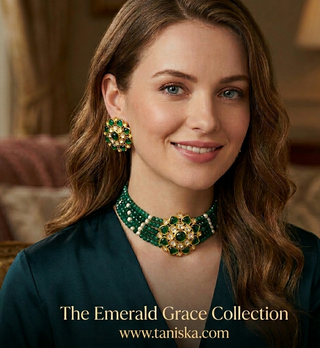 Victorian Traditional Kundan Necklace Set - Emerald Green