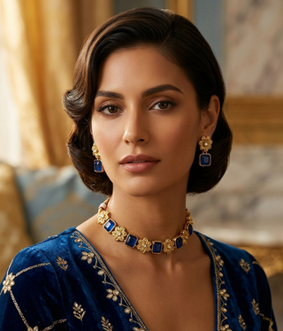 Midnight Sapphire & Floral Gold-Tone Set