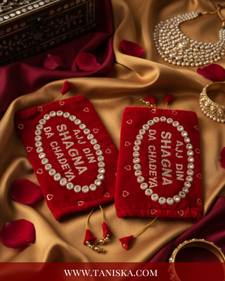 Ajj Din Shagna Da' Embroidered Velvet Choora Covers – Deep Red