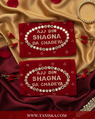 Ajj Din Shagna Da' Embroidered Velvet Choora Covers – Deep Red