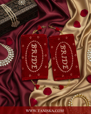 Elegant Velvet 'Bride' Punjabi Choora Covers – Deep Red