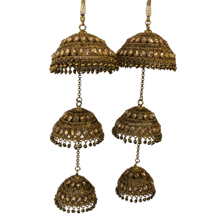 MEHREEN 3 Tier Golden Jhoomer Kaleere
