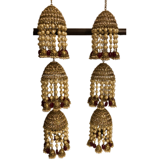 MAHIMA Golden/Maroon 3 Tier Jhoomer Kaleere