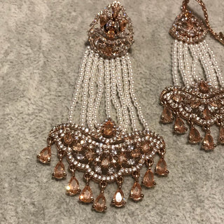 American Diamond Style Earring & Tikka Set - Rose Gold