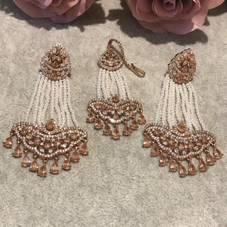 American Diamond Style Earring & Tikka Set - Rose Gold