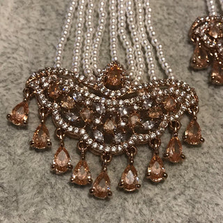 American Diamond Style Earring & Tikka Set - Rose Gold