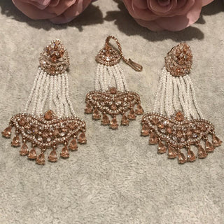 American Diamond Style Earring & Tikka Set - Rose Gold