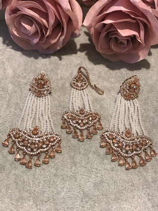 American Diamond Style Earring & Tikka Set - Rose Gold
