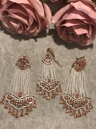 American Diamond Style Earring & Tikka Set - Rose Gold