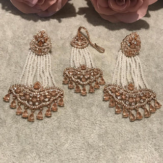 American Diamond Style Earring & Tikka Set - Rose Gold