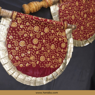Maroon Punjabi Pakhi (Hand Fans) - Pack of 2