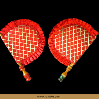 Red Cross Stripes Punjabi Pakhi (Hand Fans) - Pack of 2
