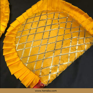 Yellow Cross Stripes Punjabi Pakhi (Hand Fans) - Pack of 2