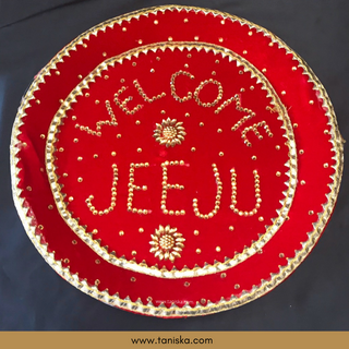 Welcome JEEJU Red Decorated Plate