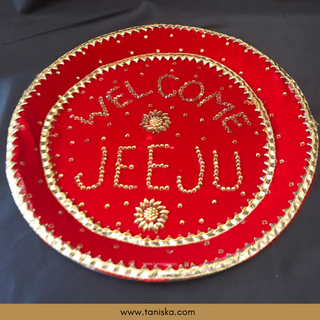 Welcome JEEJU Red Decorated Plate