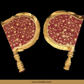 Royal Maroon Punjabi Pakhi (Hand Fans) - Pack of 2