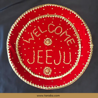 Welcome JEEJU Red Decorated Plate