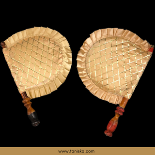 Golden Cross Stripes Punjabi Pakhi (Hand Fans) - Pack of 2