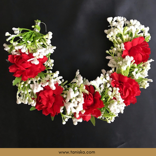 Red Flower Gajra - Hair Accessory - (Single Piece)
