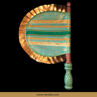 Punjabi Pakhi with Golden-Mint Decorated Patterns (Hand-Fan - Single Piece)