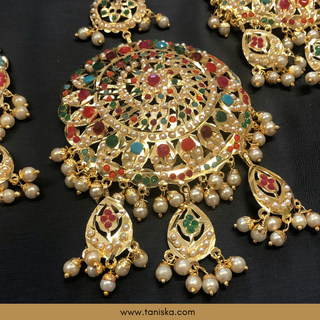 Traditional Punjabi Earring Tikka Set - Gold Plated (Jadau)