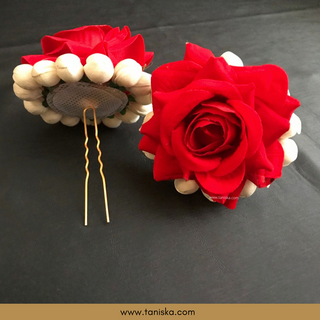 Red/Deep Red Traditional Gajra Pins - Set of 2 Gajra Hair Pins