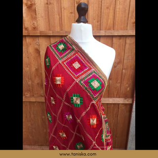 Red Punjabi Phulkari Dupatta