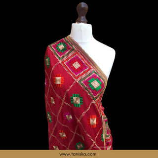 Red Punjabi Phulkari Dupatta