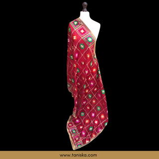 Red Punjabi Phulkari Dupatta