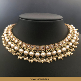 Golden Traditional Necklace Set - Antique Gold
